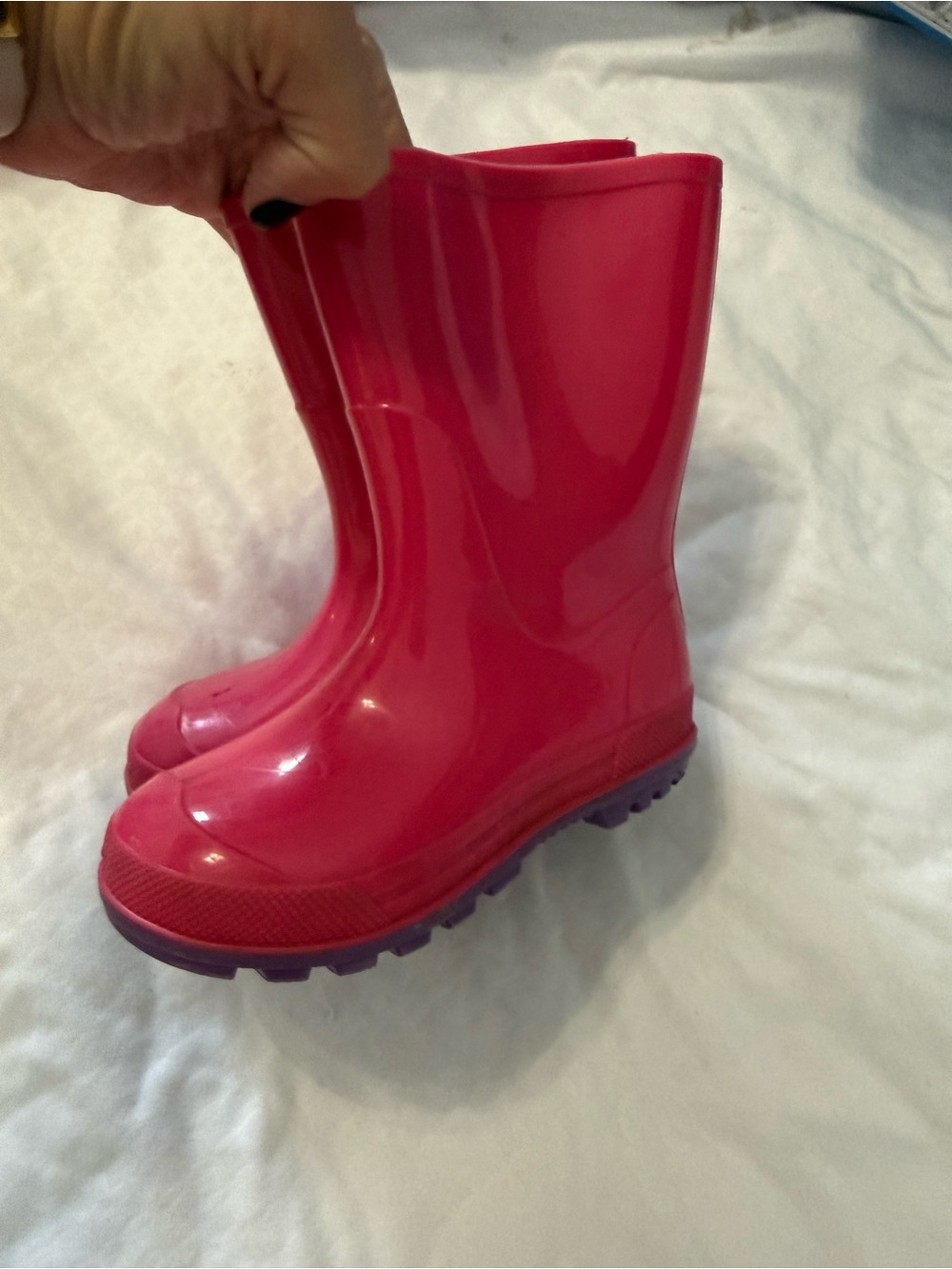 Kids Bright Pink Rain Boots with Purple Soles
